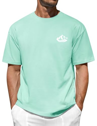 Xnova Maglietta Maniche Corte con Stampa Grafica per Uomo, Basic Casual Tee Top con Collo Rotondo T Shirt in Cotone Comode (Verde, L)