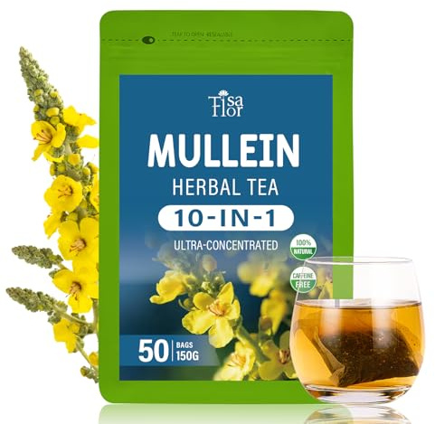 TisaFlor Mullein Leaf Tea, Supports Throat Comfort, Respiratory & Immunity. 10-in-1 Herbal Tea with Liquorice & Thyme. 50 Tea Bags