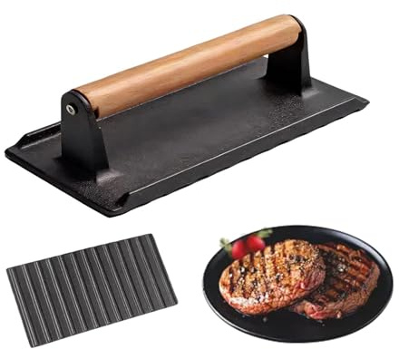 Xmccvt Prensa De Hierro Fundido,Aplastador Rectangular de Hierro Resistente,Utensilio para Hamburguesas de Carne y Tocino Aplastadas | para Plancha Paninis Cocina Parrilla Barbacoa Camping Eventos