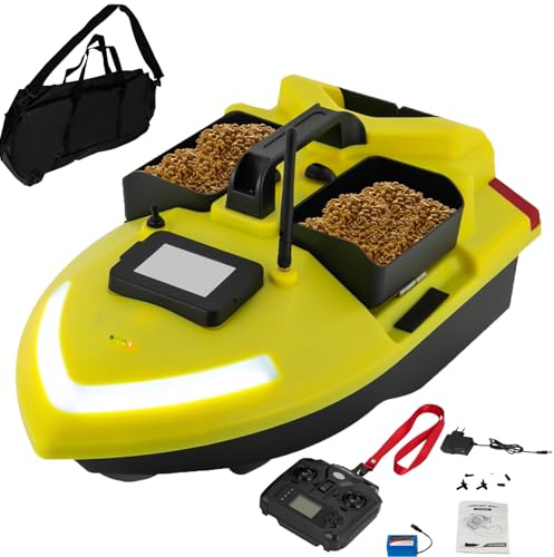 CHERIKIU Barco de cebo RC de 500 m con GPS y 3 cajas de cebo, ABS cebo de pesca barco mando a distancia barco de alimentación cebo de pesca cebo de pesca cebo de pesca, faro y batería de 12000 mAh