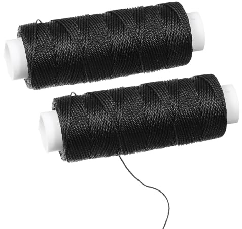 2 Rolls Waxed Rigging Thread 0.5mm Leather Sewing Wax Thread for Leather Stitching Black Waxed Polyester Cord String Cord Saddle Stitching Cords, 30 Meters/Roll