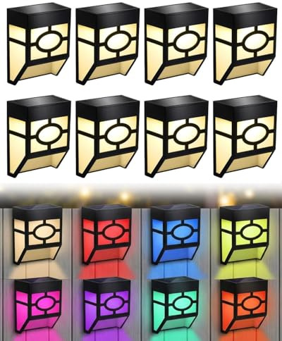 Lulizar 8-Pack Solar Lights Outdoor Garden, IP65 Waterproof Solar Fence Lights with Warm White/Multi-Colour Changing, Solar Garden Lights for Garden, Fence, Yard, Stairs and Deck