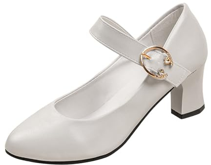 Scarpe da donna per costume tradizionale bavarese con tacco, scarpe da ballo spesse, scarpe da sposa, tacco a blocco, ballerine, eleganti scarpe con tacco, beige., 37 EU