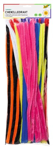 folia 772509 - Chenilledraht, Pfeifenputzer, 50 Stück sortiert in 10 Farben, extra flauschig, Durchmesser 20 mm und 50 cm lang, ideal zum Basteln und Gestalten von Tieren, Figuren und anderen Formen