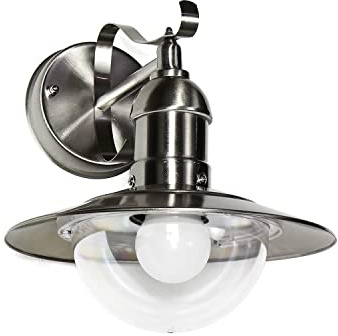 Utomhusvägglampa metall konstglas i silver IP44 trädgårdsterrass B: 24 cm E27 Rustik Maritim utomhusvägglampa balkong OSLO