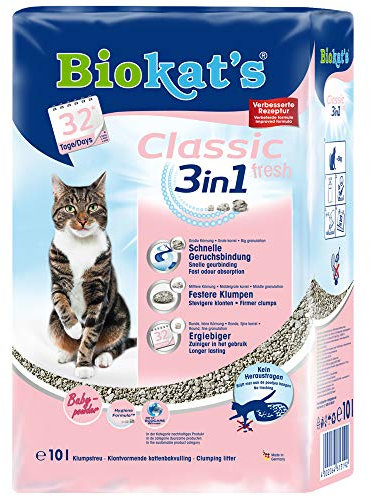Biokat's Classic fresh 3in1 mit Babypuder-Duft - Klumpende Katzenstreu mit 3 unterschiedlichen Korngrößen - 1 PE-Sack (1 x 10 L)