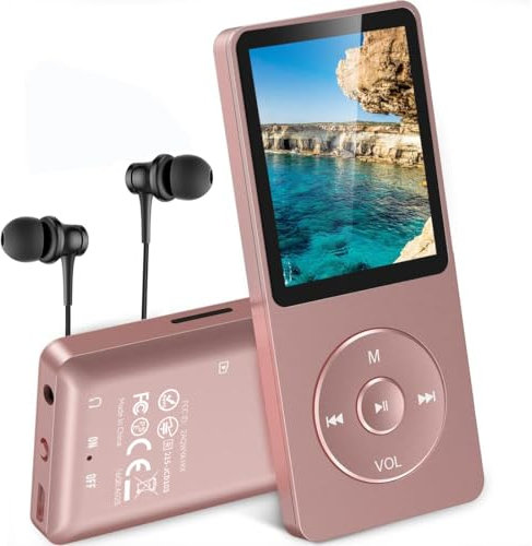 AGPTEK Mp3 Classique 16Go Ultra-Longue Autonomie jusqu'à 70 Heures de Lecture Musique avec Ecran de 1.8 Pouces, Petit Lecteur MP3 Sport pour Enfant/Adulte(Slot Carte mémoire jusqu'à 128Go)-Or Rose