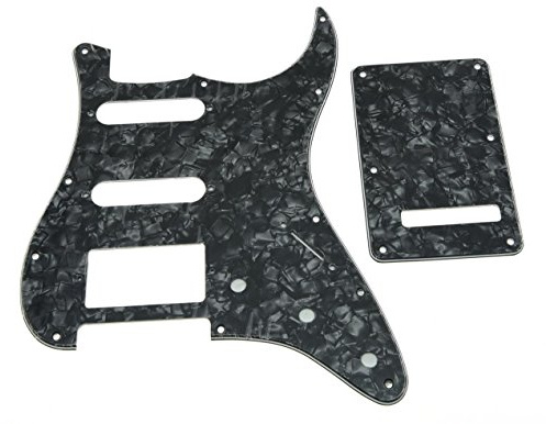 KAISH 11 Loch ST/Strat Style Pickguard HSS Pickguard mit ST Rückplatte Tremolo Trem Cover für USA/Mexico Stratocaster/Strat Black Pearl