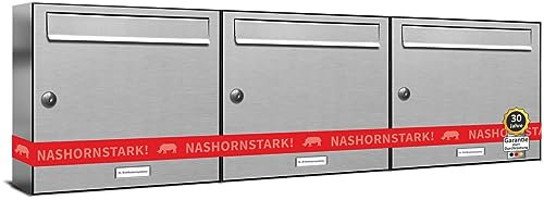 AL Briefkastensysteme 3 er Briefkastenanlage Edelstahl, Premium Briefkasten DIN A4, 3 Fach Postkasten modern Aufputz