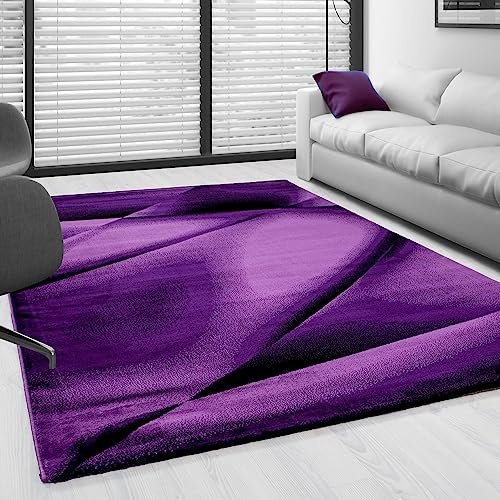 SIMPEX Kurzflor Teppich 120x170 cm, Modern Abstrakt Design in Lila Schwarz, Pflegeleicht, ideal für Wohnbereich, Jugendzimmer oder Essplatz