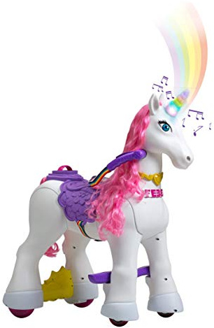 FEBER - My Lovely Unicorn mit rosa Mähne, elektronisches Haustier und 12 V batteriebetriebenes Fahrzeug (Famosa 800011603)