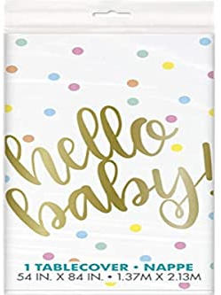 Unique Party - Mantel de Plástico - 2,13 m x 1,37 m - Diseño de Baby Shower de Oro Hello Baby (73523)