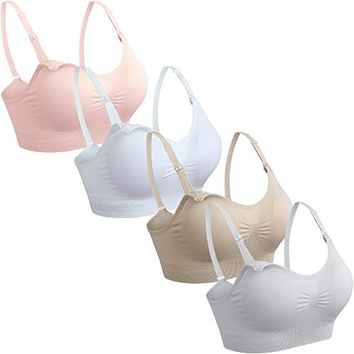 GXXGE 4-pack amnings-BH för amning moderskap BH push-up siden sömlös graviditet braletteunderkläder, 4 st (beige grå rosa vit), S