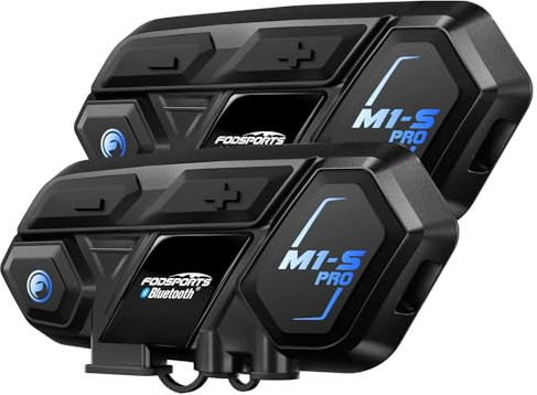 Fodsports M1-S Pro Intercom Moto, portée 2000 m, Groupe jusqu'à 8 Motards | Interphone Moto avec Partage de Musique, Kit Bluetooth Casque Moto, HiFi son, Audio Multitâche Filaire, Commande Vocale