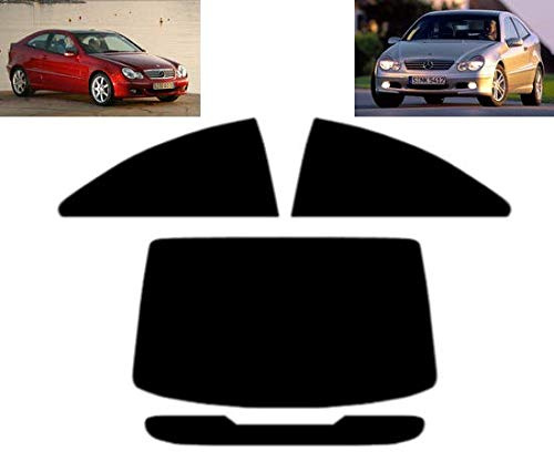 Passgenaue Tönungsfolie für-Mercedes C Class W203 3-Türen Coupe 2001-2008 Heck/Seitenscheiben (20% Schwarz)