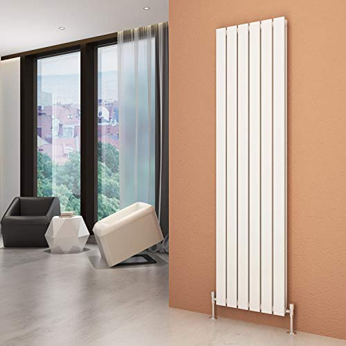 ELEGANT Vertical Column Designer Radiator Tall Upright Flat Panel 1800 x 452 mm White Double Radiators with Free Angled Valves