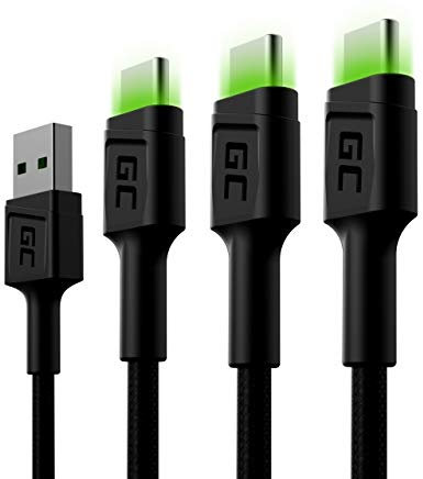 Green Cell 3x set di cavi USB-A - USB-C Tipo C 2m con illuminazione a LED Cavo di ricarica nero Compatibile con Samsung Galaxy S23 S22 S21 S20 Ultra S10 S9 S8+ | Note 20 10 9 8 | Telefoni Android