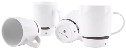 SCALPERS HOME | Set de 4 Tazas de Porcelana | 330 ml | Color Blanco | Fabricadas en Porcelana | Diseño con Asa lateral y Detalle de la Calavera de Scalpers
