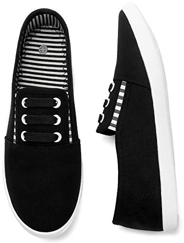 kufeiti Women's Canvas Slip On Shoes Sneakers for Women Fashion Comfortable White Black Elastic Sneakers for Women (9, Black, Numeric_9)