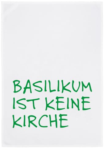 Geschirrtuch weiß, Basilikum ist keine Kirche in grün