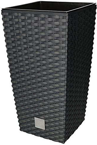 KOTARBAU® Macetero Cuadrado con Maceta Interior, 170x150x324 mm, Ratan sintético, Antracita - Gris, Maceta Rato con Trenzado Que imita el Mimbre, Maceta Interior separada, extraíble con Asas, Cesta