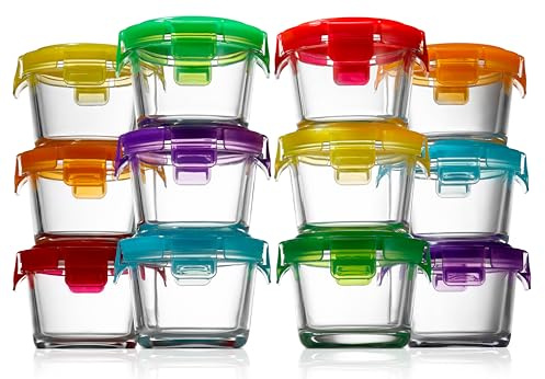 NutriChef Ensemble 24 Pièces Bocaux en Verre 130 ml avec Couvercles Hermétiques – Boîtes de Conservation Alimentaire pour Meal Prep, Batch Cooking, Micro-ondes, Réfrigérateur et Congélateur