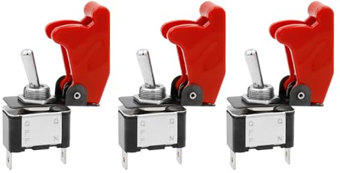 Heschen Metall Kippschalter Flick Flip, 12V 20A, SPST, ON/OFF, 2 Positionen, 2 Pin, mit roter wasserdichter Kappe, 3 Stück