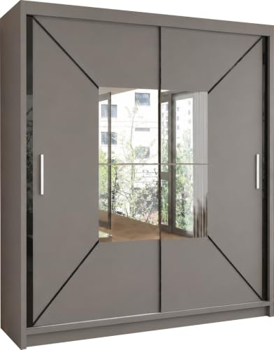 SLIDING WARDROBE 4U Cologne Free Standing Sliding mirror Door Wardrobe (180cm, Grey)