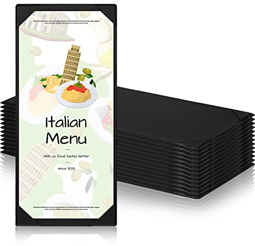 Jexine 12 Pcs Restaurant Menu Covers Single Page Panel Holders with Angled Corners, Black, 4.25 x 11