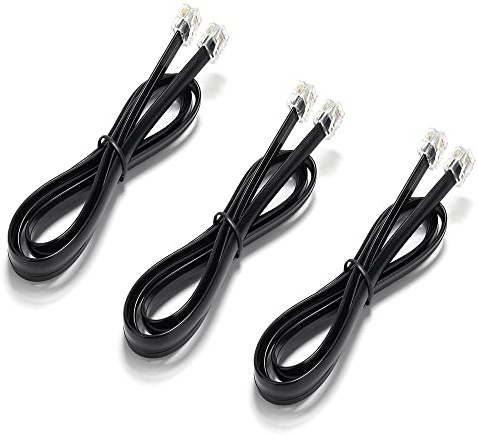 Seefeful RJ12 Cable Phone Cord RJ12 6P6C Male to Male Straight Wired for Both Data and Voice Use Black (3 FT / 3 Pack)