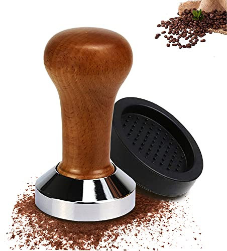 Coffee Tamper, 51mm Stainless Steel Espresso Tamper Espresso Coffee Bean Powder Hammer for Coffee Machine,Made of 304 Food Grade Stainless Steel, with Silicone Pad