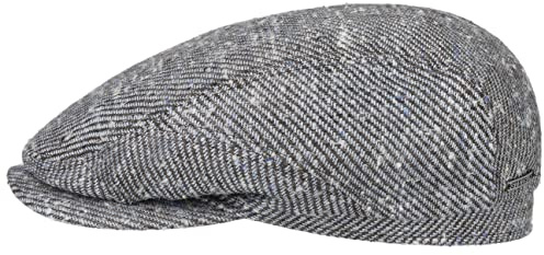 Stetson Plainfield Silk Wool Flatcap Herren Schirmmütze Frühjahr Sommer Tweed Look Gestreift Mehrfarbig Made in Germany braun-blau 58 cm