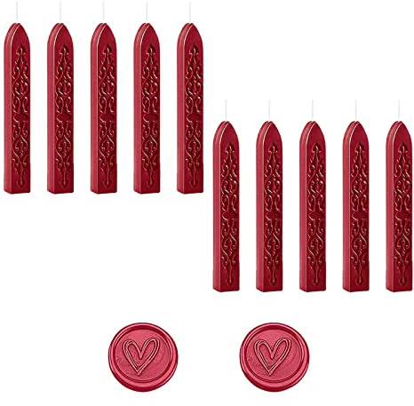 Siegelwachs mit Dochten, Siegelwachs Rot, Retro Siegelwachs, 10 Stück Siegelwachsstäbe mit Dochten, Wachs Versiegelung Sticks für Umschlag/Einladungen/Karten/Geschenk/Retro Wachs Siegel