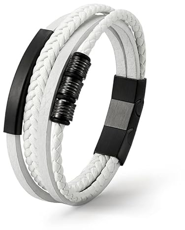 UNIQAL | Lederarmband Herren BLACK SHAPE Mens Bracelet | Edelstahl, Echtleder | Etui Box Gratis