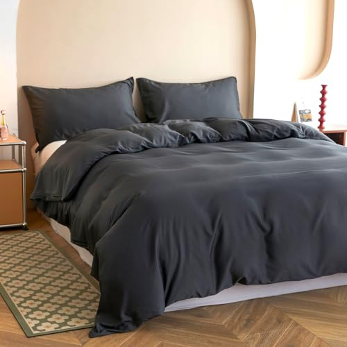 Simple&Opulence Double Bamboo Viscose Duvet Cover Set, Silky and Soft Bedding Luxurious Cooling Bed Sheet Perfect for Skin and Hair with Pillowcases (200×200cm, Dark Grey)