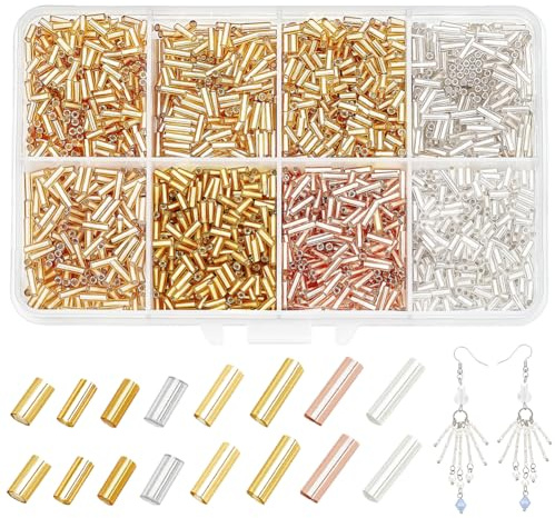 PandaHall 2120 Stück 8 Stile Glas Signalhorn Perlen Metallische Rocaillesperlen Röhrenperlen Bastelperlen Lose Abstandsperlen Für Ohrringe Armbänder Halsketten Taillenkette Schmuckherstellung