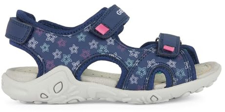 Geox Sandalias J Whinberry G para niñas, Azul marino, fucsia., 34 EU