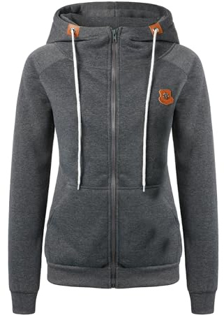 QUNERY Sweats à Capuche Sweatshirt Chaud pour Femme Veste a Capuche/Zippée Femms avec Poches pour Sport Fitness Outdoor Basic Casual Style B-Gris foncé M