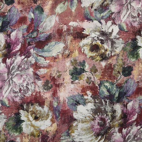 Kt KILOtela - Digitaler bedruckter Canvas-Stoff, halber Panama-Stoff, Bio-Baumwolle, Dekoration, Polsterung, Kissen, Tischdecken, 100 cm Länge x 140 cm Breite, Blumen, Aline, Granat - 1 Meter