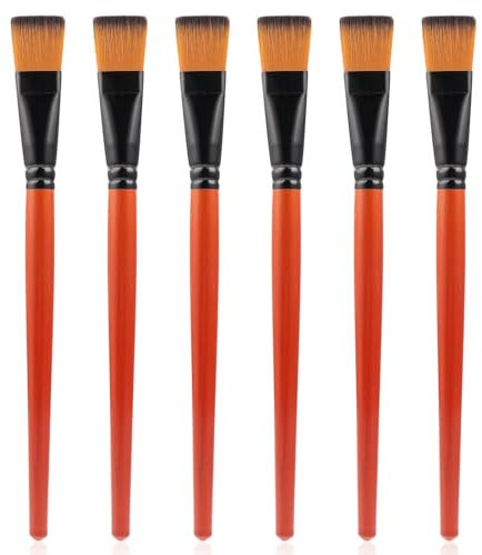 Pennelli Prasacco per pittura acrilica, olio e acquerello, set di 6 pennelli piatti da 2,5 cm, materiali in nylon, legno e alluminio, impugnatura confortevole, ideali per artigianato e body art