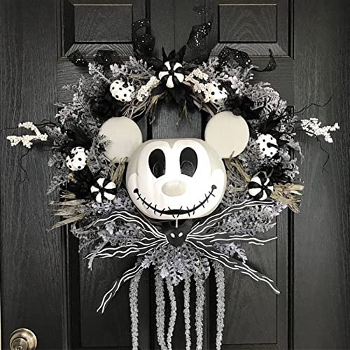 Künstlicher Weihnachtskranz, 35 cm, Herbst-Halloween-Kranz, Cartoon-Maus, Kürbis, schwarzer Kranz, Tür-Hängekranz, Haus, Garten, Halloween-Dekoration (Farbe: Schwarz, Größe: 35 cm)