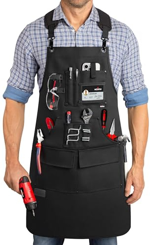 NoCry Robuste Arbeitsschürzen für Herren mit verstärkten Taschen, Magnethaltern und robusten Nähten, ideale Werkzeugschürze oder Holzbearbeitungsschürze für Herren, mit gepolsterten Schulterpolstern