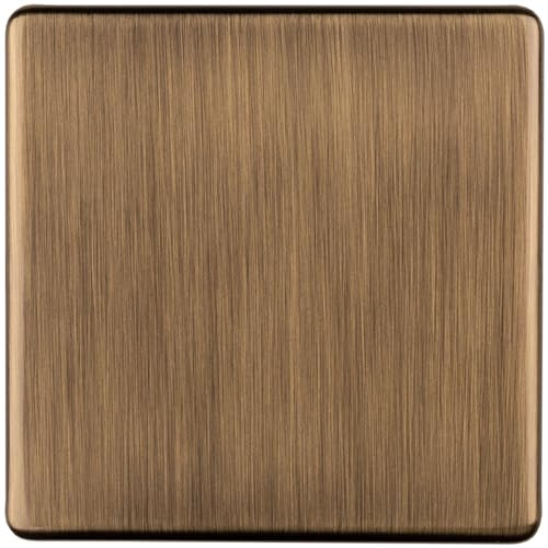 Single SCREWLESS Antique Brass Blanking Plate Round Edged Wall Box Hole Cover - Wiring Outlet Cable Tidy