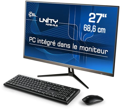 PC Tout-en-Un CSL Unity F27B-ALS, 68,58 cm (27 Pouces, 1920x1080 Full HD) - AIO Puissant (Intel N200 CPU 4x3700 MHz, 1000 Go SSD, 8 Go DDR4-RAM, Win 11 Home), Noir