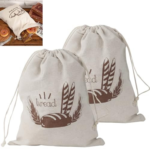 2 Pezzi Borsa per Pane in Lino, Sacchetto per Pane in lino, 39 × 29,5 cm sacchetto di frutta, Sacchetto Pane Riutilizzabili, con Coulisse Busta Pane Stoffa, Sacchetto Pane, per Pane Prodotti da Forno