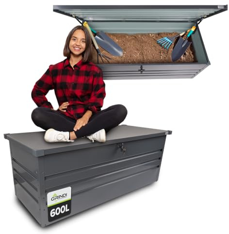 Gartenbox Metall - Kissenbox - Auflagenbox - Orto II 600 L Gartenmöbel | Auflagenbox wasserdicht - Kissenbox Outdoor wasserdicht - Aufbewahrungsbox mit Deckel Garten - Geräteschuppen Garten Zubehör