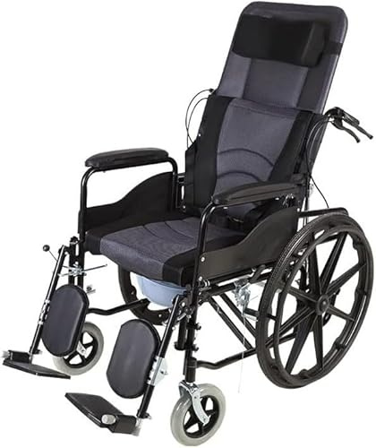 Wheelchai reclinable completo, cómoda máquina de desplazamiento de silla de ruedas móvil de respaldo alto para exteriores, cómoda máquina de desplazamiento de silla de ruedas móvil plegable para