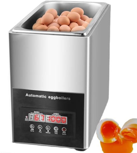 Hervidor de huevos comercial, hervidor de huevos de aguas termales de acero inoxidable, 9 L/50 piezas de gran capacidad automático medio hervido hervidor de huevos hervidos con panel digital