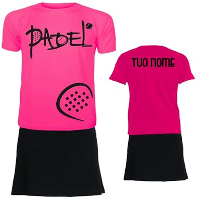 Vestipassioni Completo Padel Donna Personalizzabile Traspirante, Maglietta e Gonna-Pantalone Tecnica, Abbigliamento Padel Donna per Allenamento e Gara [L, Fuxia]