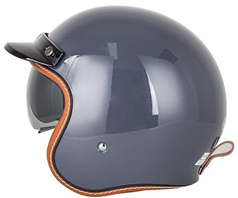 Retro Motorrad Motorradhelm, Motorrad Jethelm 3/4 mit Visier, ECE-Zertifiziert für Herren und Damen - Ideal für Moped, Mofa, Scooter und Roller, Halbschalenhelm